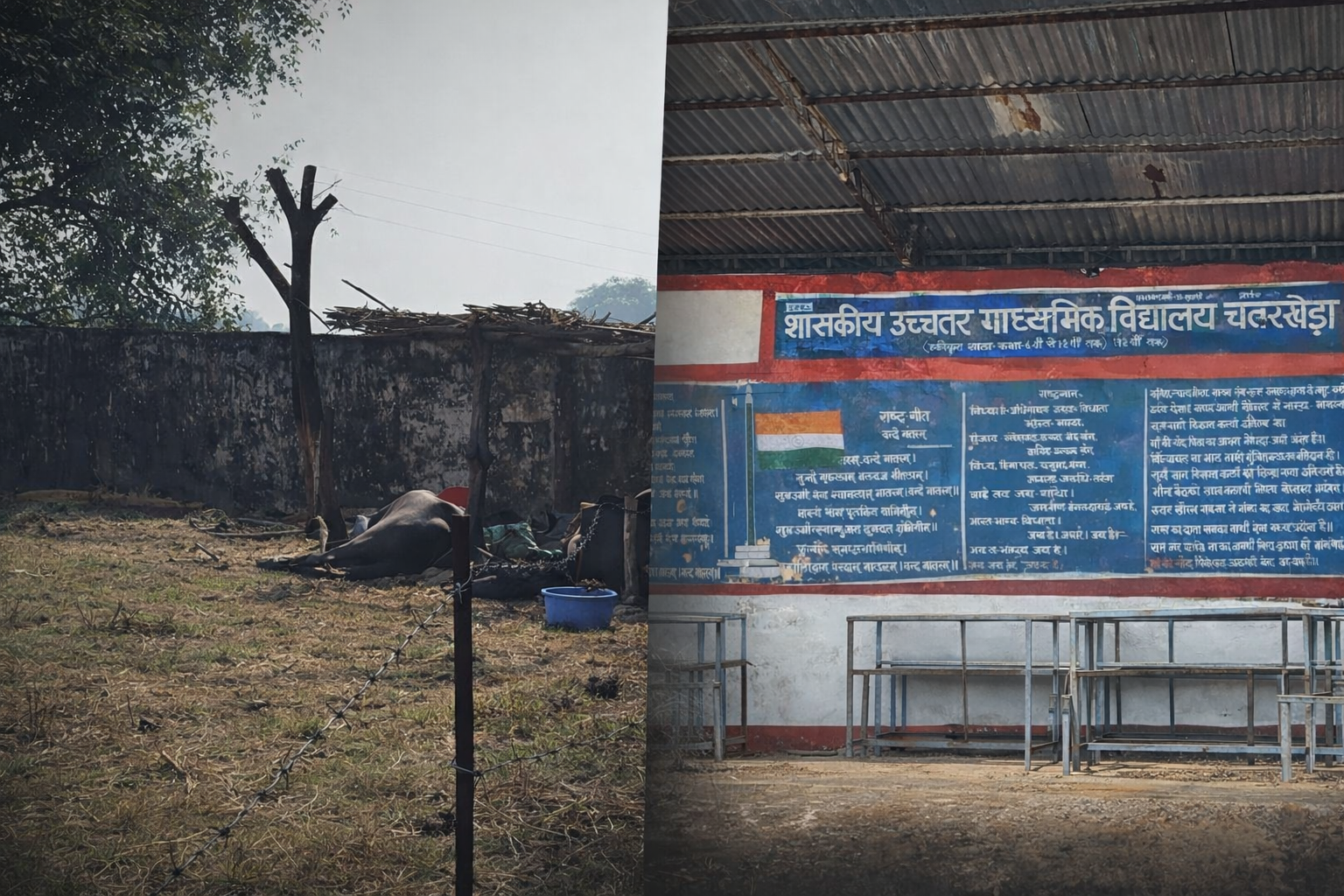 शासकीय स्कूल में भैंसों का डेरा, साफ़-सफाई और पेयजल व्यवस्था पर गंभीर सवाल